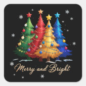 Sticker Carré Merry and Bright Trees Christmas Holiday Gift Cute (Devant)