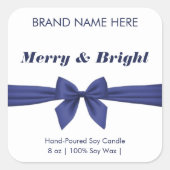 Sticker Carré Merry & Bright | Blue Bow Modern Candle Labels (Devant)