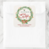 Sticker Carré Merry & Bright Christmas Wreath (Sac)
