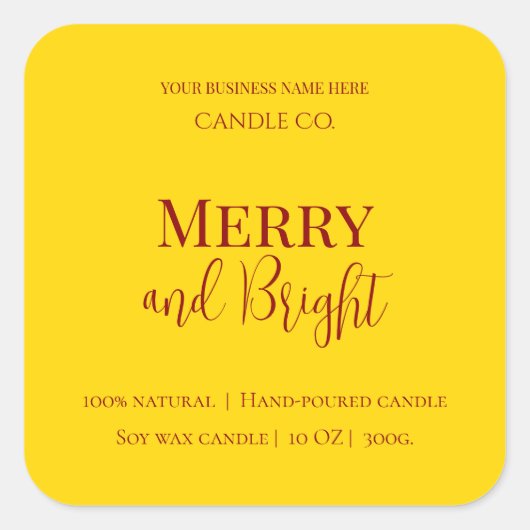Sticker Carré Merry & Bright Holiday | Editable Christmas Candle (Devant)