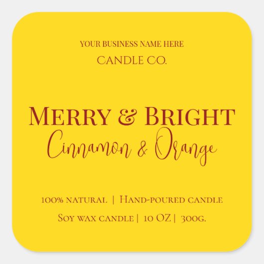 Sticker Carré Merry & Bright Holiday | Editable Christmas Candle (Devant)