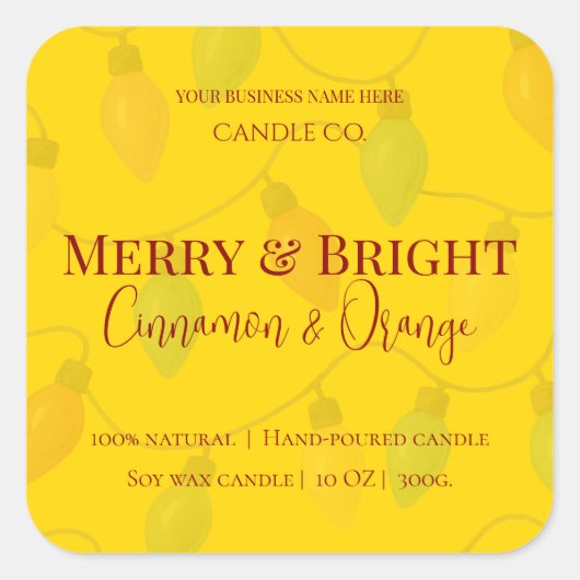 Sticker Carré Merry & Bright Holiday | Editable Christmas Candle (Devant)