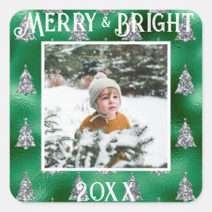 Sticker Carré Merry & Bright Photo Metallic Glitter
