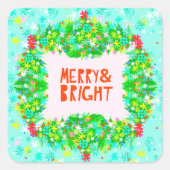 Sticker Carré Merry & Bright Wreath (Devant)