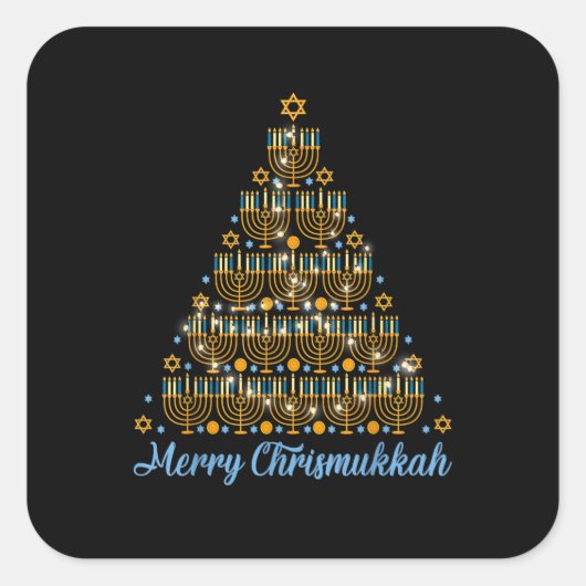Sticker Carré Merry Chrismukkah 2022 Joyeux Noël Hanoukka Tr (Devant)
