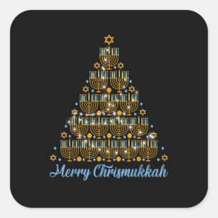 Sticker Carré Merry Chrismukkah 2022 Joyeux Noël Hanoukka Tr
