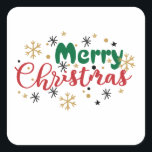 Sticker Carré Merry Christmas<br><div class="desc">Joyeux Noël Design,  noël,  joyeux Noël,  Noël,  Noël,  marrants,  vacances,  vacances,  père Noël,  joyeux,  hiver,  mignon,  neige,  santa claus,  joyeuses vacances,  pull,  vintage,  drôle Noël,  joyeux Noël,  laide pull de Noël,  humour,  fête,  vacances,  rétro,  vacances de Noël,  saison,  maison seule,  arbre de Noël,  arbre de Noël,  ian,  famille</div>