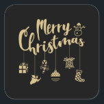 Sticker Carré Merry Christmas<br><div class="desc">Great Christmas design with beautiful Christmas ornaments and the lettering "Merry Christmas". Joyeux Noël et Joyeux New Year. Surentables for adults and children.</div>