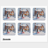 STICKER CARRÉ MERRY CHRISTMAS BIG SNOWMAN WINTER SCENE (Feuille)