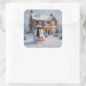 STICKER CARRÉ MERRY CHRISTMAS BIG SNOWMAN WINTER SCENE (Sac)