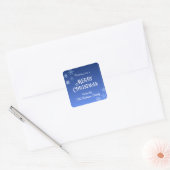 Sticker Carré Merry Christmas Blue Modern Snowflake (Enveloppe)