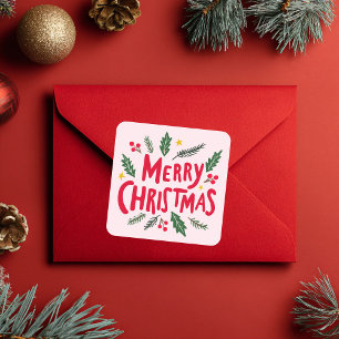 Sticker Carré MERRY CHRISTMAS Fêtes Gâchées main mignonne Whimsi
