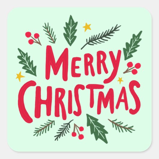 Sticker Carré MERRY CHRISTMAS Fêtes Gâchées main mignonne Whimsi (Devant)
