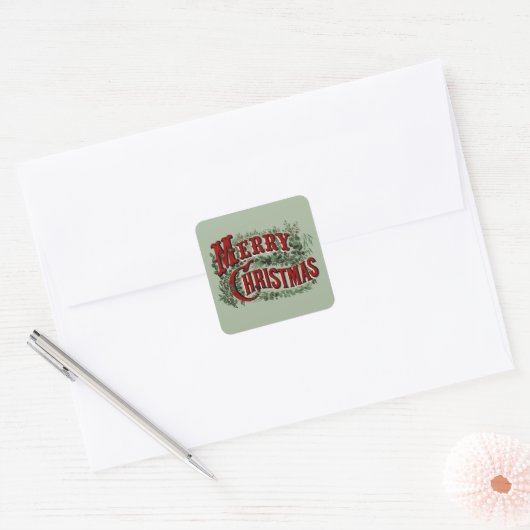Sticker Carré Merry Christmas - Green and Red (Enveloppe)
