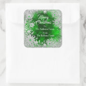 Sticker Carré Merry Christmas Green White snowflakes green gems (Sac)