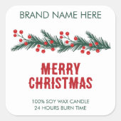 Sticker Carré Merry Christmas | Modern Wreath Candle Labels (Devant)