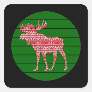 STICKER CARRÉ MERRY CHRISTMAS MOOSE DEER