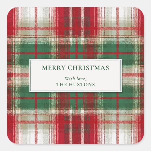 Sticker Carré Merry Christmas Plaid Holiday (Devant)