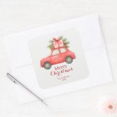Sticker Carré Merry Christmas Red Car – Personalized Holiday  (Enveloppe)
