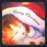 Sticker Carré Merry Christmas somptueux kitty<br><div class="desc">Merry Christmas somptueux kitty</div>