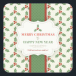 Sticker Carré Merry Christmas Vintage Holly Berry<br><div class="desc">christmas berry berry ,  colorful party gift beautiful ,  snow drawing traditional ,  ornament tree pine frame,  border solive branch green,  happy decorative retro,  winter holiday illustration holly,  merry vintage,  berries berry</div>