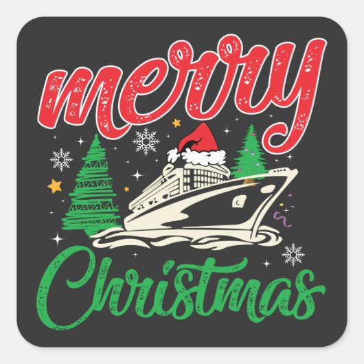 Sticker Carré Merry Cruisemas, équipage de croisière de Noël en  (Devant)