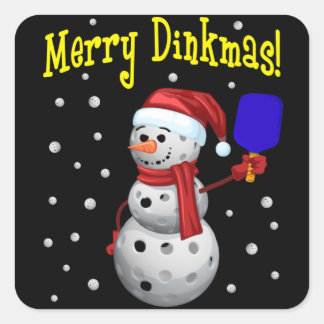 Sticker Carré Merry Dinkmas - Pickleball Snowman