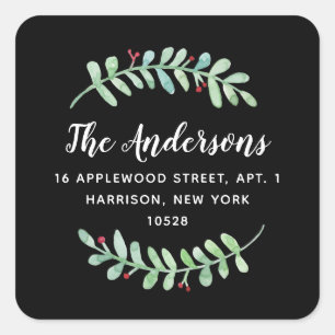 Sticker Carré Merry Garland Holiday Adresse de retour