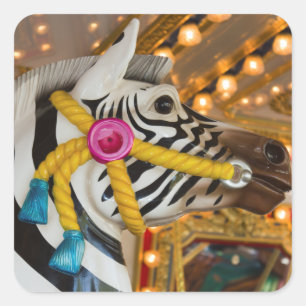 Sticker Carré Merry-Go-Round Carousel Ride Zebra Horse