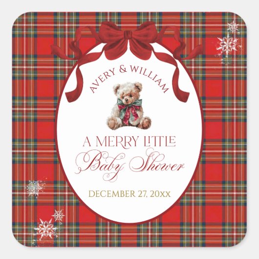 Sticker Carré Merry Little Red Bow Christmas Plaid  (Devant)