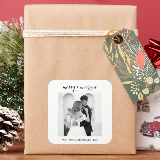 Sticker Carré Merry & Married - Personalized Newlywed Christmas (vacances)