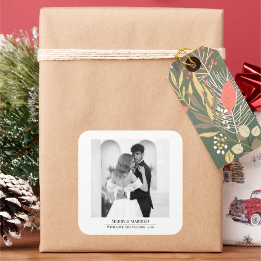 Sticker Carré Merry & Married - Personalized Newlywed Christmas  (vacances)