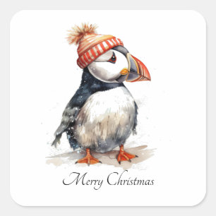 Sticker Carré Merry Puffin, personnalisé