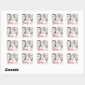 Sticker Carré Merry red festive retro font name year photo (Feuille)