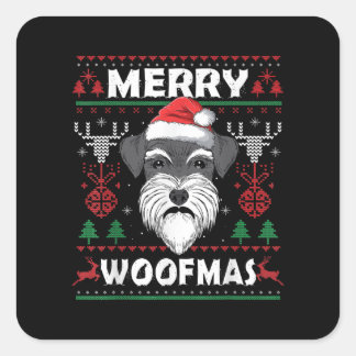 Sticker Carré Merry Woofmas Schnauzer Noël Amoureux des chiens P