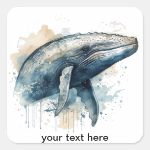 Sticker Carré Merveille de baleine à l'aquarelle, personnalisé