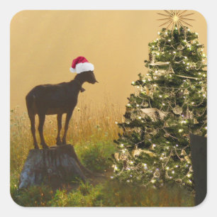 Sticker Carré Merveilles de chèvre solitaire à l'arbre de Noël