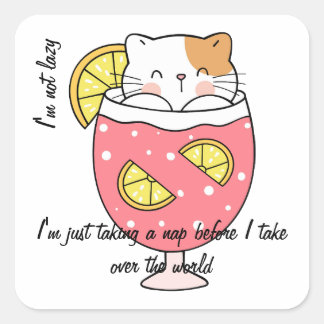 Sticker Carré Merveilleux Lazy Cat texte personnalisé