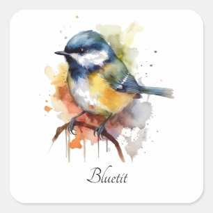 Sticker Carré Mésange charmante sur une branche, personnalisable