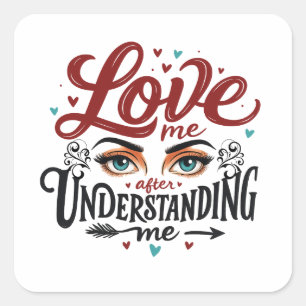 Sticker Carré Message d'amour des yeux expressifs Imprimer