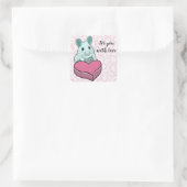 Sticker Carré Message d'amour souris mignonne avec chocolat (Sac)