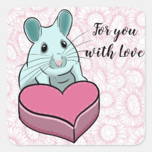 Sticker Carré Message d'amour souris mignonne avec chocolat