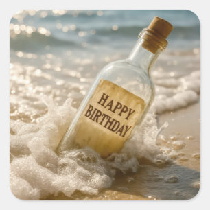 Sticker Carré Message d'anniversaire dans une bouteille
