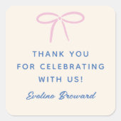 Sticker Carré Message personnalisé Pink Simple Bow et nom (Devant)