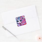Sticker Carré Mexican Folk Art Abstract Kitty Cat Birthday (Enveloppe)