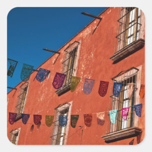 Sticker Carré Mexique, San Miguel de Allende. Bannières colorées