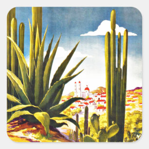 Sticker Carré Mexique Vintage voyage Cactus
