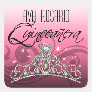 Sticker Carré Mi Quinceañera Sparkling Tiara (rose)