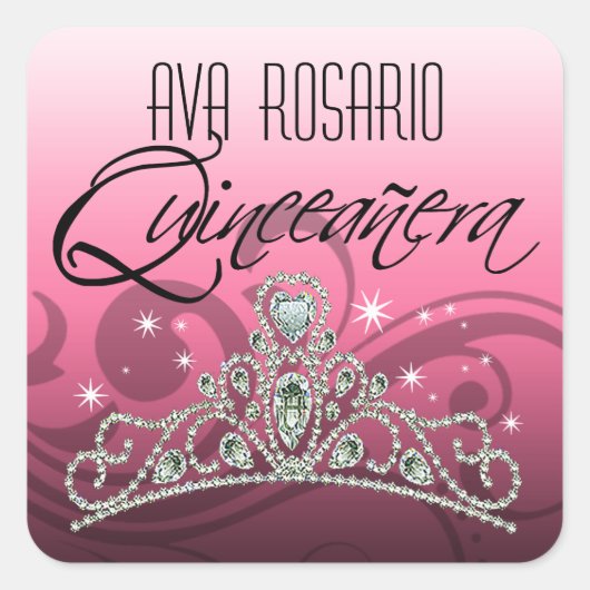 Sticker Carré Mi Quinceañera Sparkling Tiara (rose) (Devant)