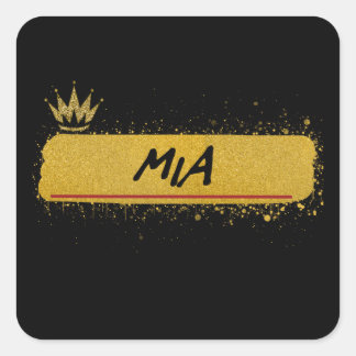 Sticker Carré Mia prénom Gold Parties scintillant Queen